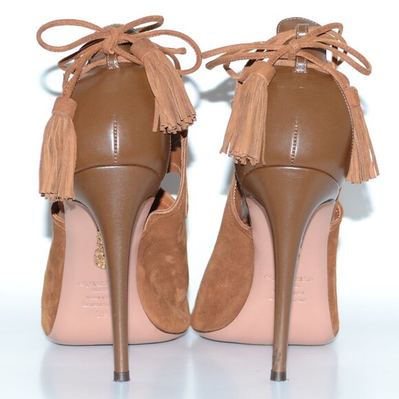 Aquazzura Brown Suede Cutout Get Me Everywhere 105 Heels SIZE 9 EU 39 - Picture 10 of 14